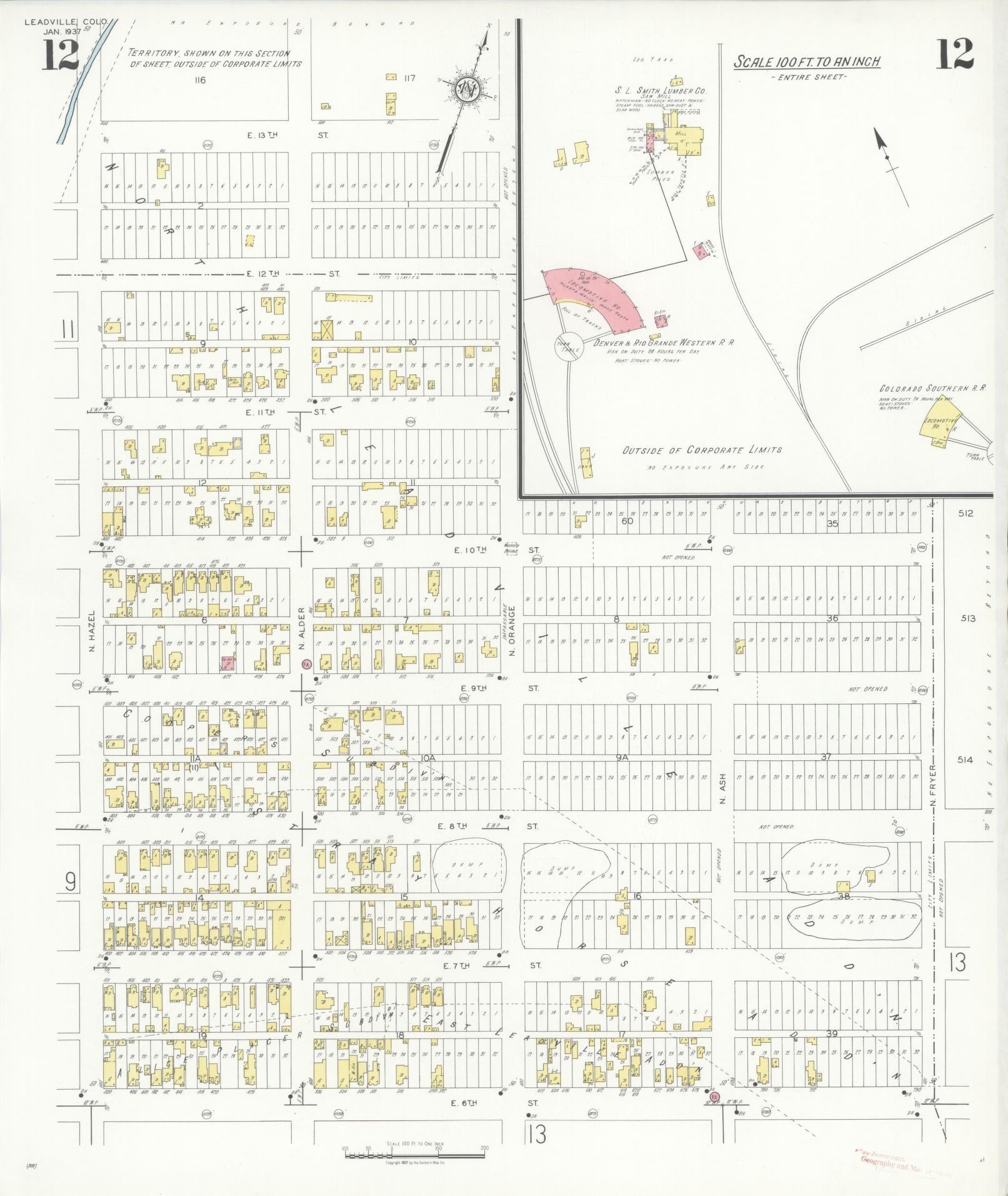 Sanborn Fire Insurance Map from Leadville, Lake County, Colorado (1937), Sheet #0012 - Complete Map Set gallery image, historic Sanborn map, vintage wall art, Colorado Colorado
