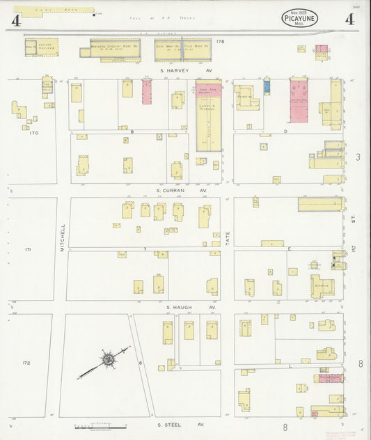 Sanborn Fire Insurance Map from Picayune, Pearl River County, Mississippi (1929), Sheet #0004 - Historic Sanborn Fire Insurance Map Print, vintage old map wall art, antique decor, genealogy gift, Mississippi Mississippi map