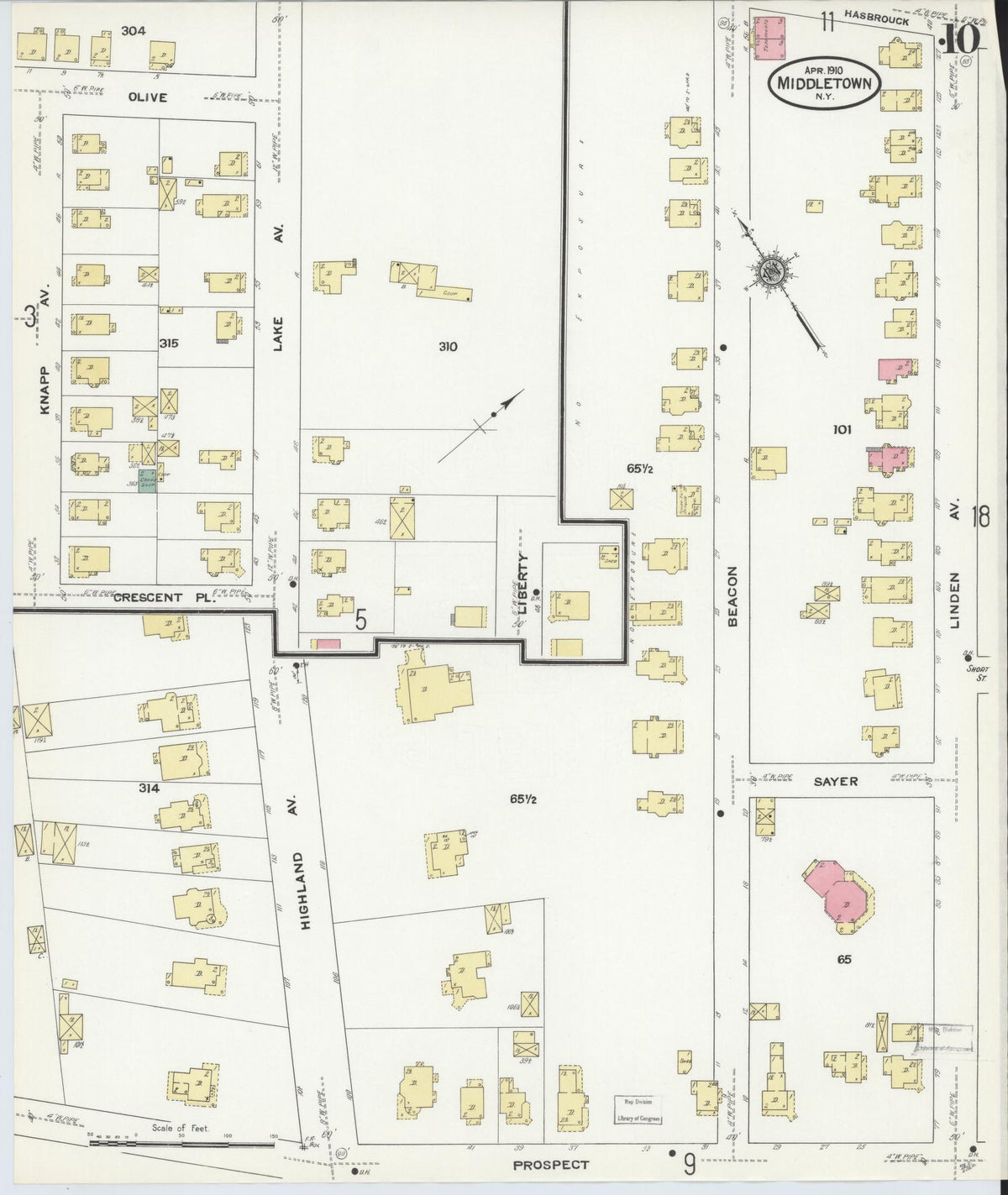 Sanborn Fire Insurance Map from Middletown, Orange County, New York (1910), Sheet #0010 - Complete Map Set gallery image, historic Sanborn map, vintage wall art, New York New York