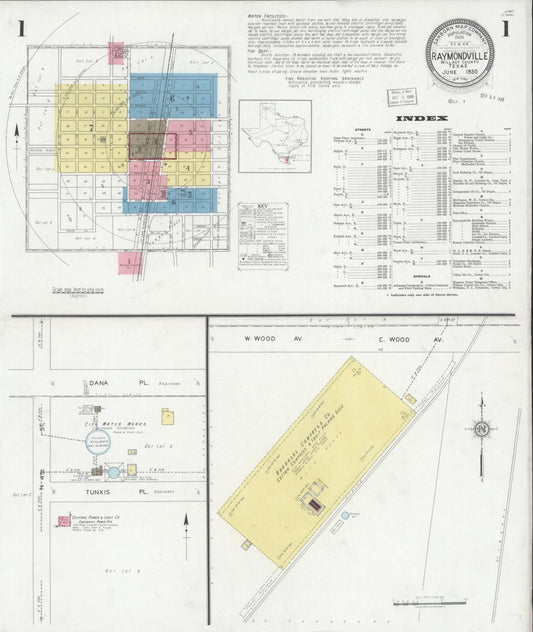 Sanborn Fire Insurance Map from Raymondville, Willacy County, Texas (1930), Sheet #0001 - Historic Sanborn Fire Insurance Map Print, vintage old map wall art, antique decor, genealogy gift, Texas Texas map
