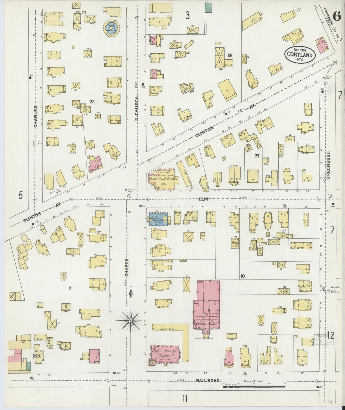 Sanborn Fire Insurance Map from Cortland, Cortland County, New York (1902), Sheet #0006 - Historic Sanborn Fire Insurance Map Print, vintage old map wall art, antique decor, genealogy gift, New York New York map