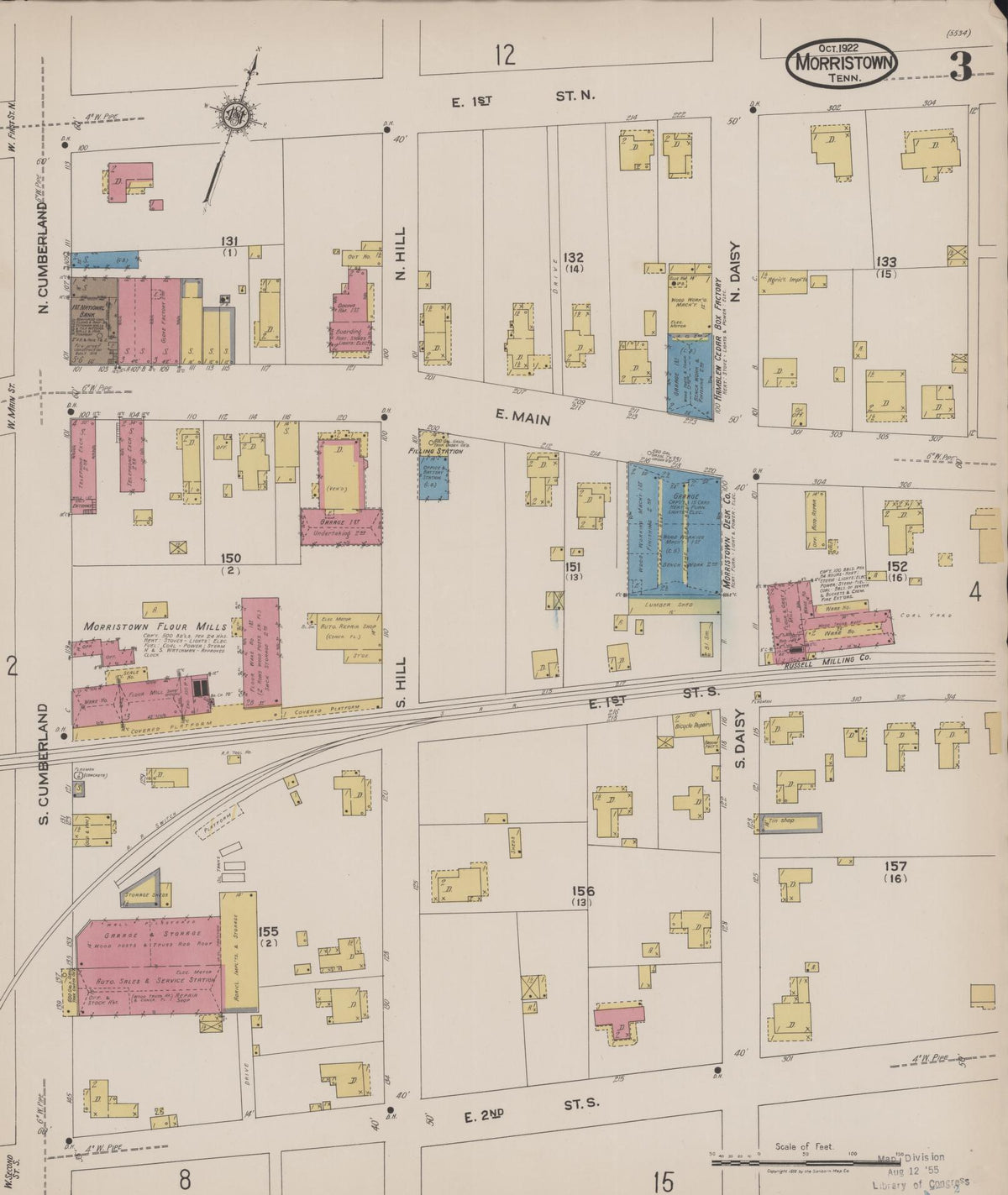 Sanborn Fire Insurance Map from Morristown, Hamblen County, Tennessee (1922), Sheet #0003 - Complete Map Set gallery image, historic Sanborn map, vintage wall art, Tennessee Tennessee