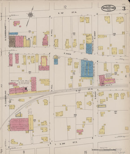 Sanborn Fire Insurance Map from Morristown, Hamblen County, Tennessee (1922), Sheet #0003 - Complete Map Set gallery image, historic Sanborn map, vintage wall art, Tennessee Tennessee