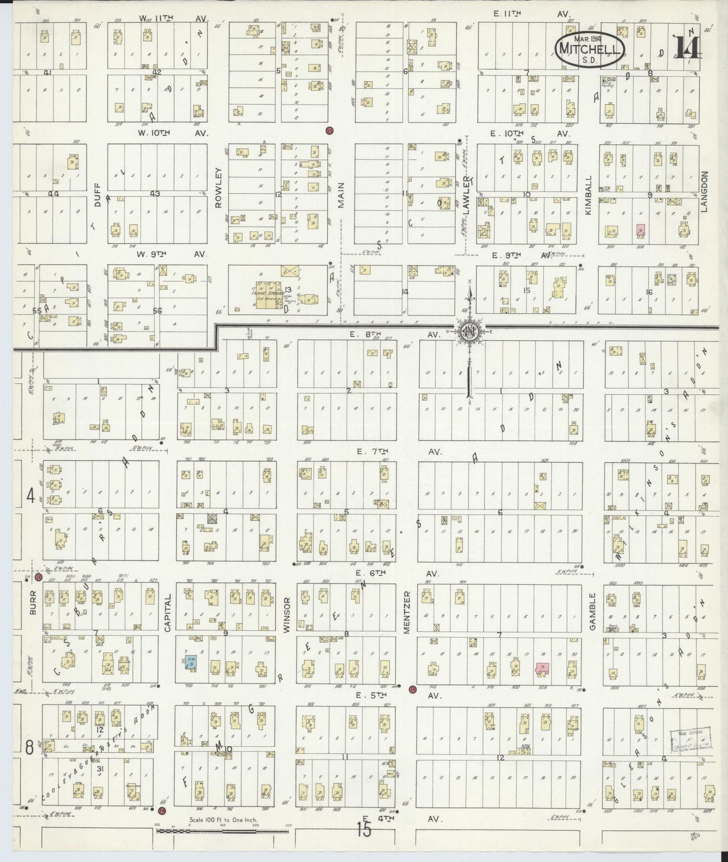 Sanborn Fire Insurance Map from Mitchell, Davison County, South Dakota (1914), Sheet #0014 - Complete Map Set gallery image, historic Sanborn map, vintage wall art, South Dakota South Dakota