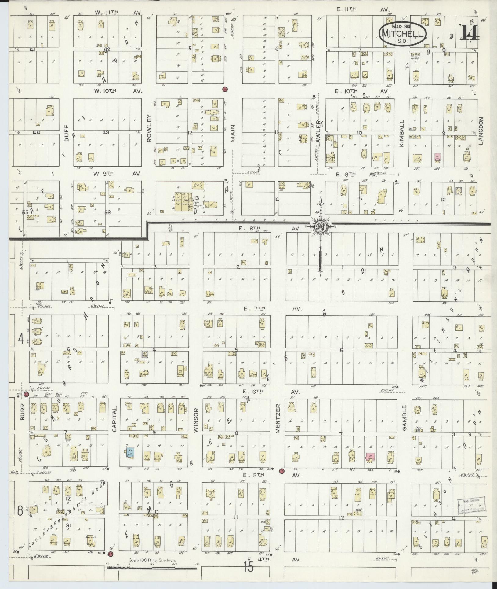 Sanborn Fire Insurance Map from Mitchell, Davison County, South Dakota (1914), Sheet #0014 - Complete Map Set gallery image, historic Sanborn map, vintage wall art, South Dakota South Dakota