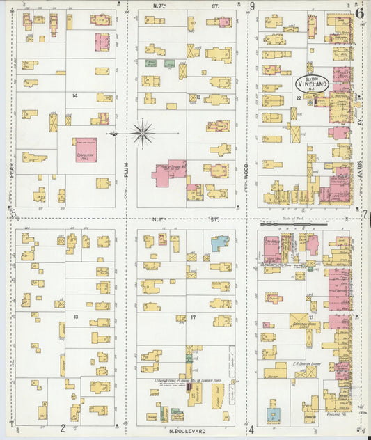 Sanborn Fire Insurance Map from Vineland, Cumberland County, New Jersey (1900), Sheet #0006 - Historic Sanborn Fire Insurance Map Print, vintage old map wall art, antique decor, genealogy gift, New Jersey New Jersey map