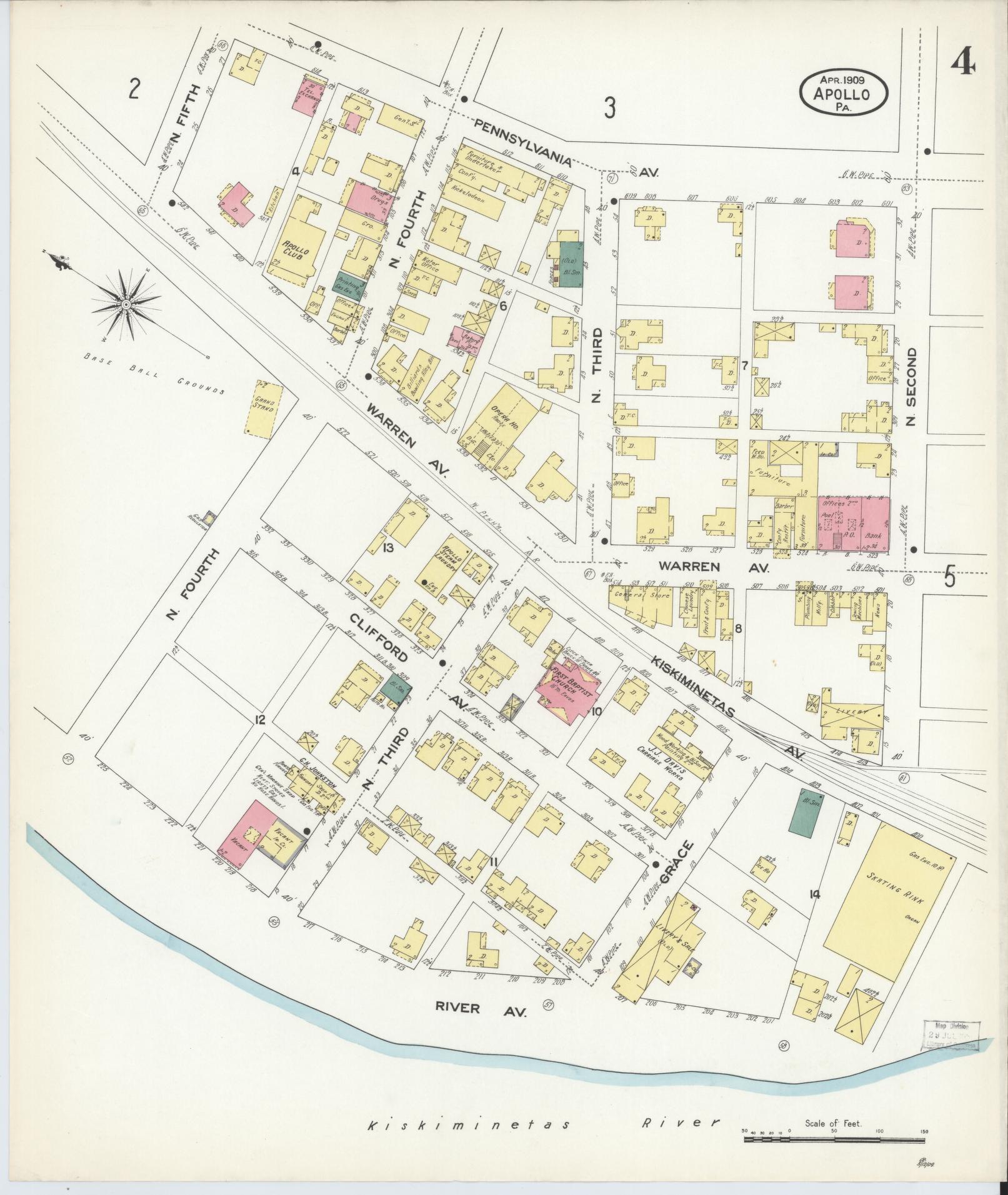 Sanborn Fire Insurance Map from Apollo, Armstrong County, Pennsylvania (1909), Sheet #0004 - Historic Sanborn Fire Insurance Map Print, vintage old map wall art, antique decor, genealogy gift, Pennsylvania Pennsylvania map