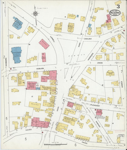 Sanborn Fire Insurance Map from Reading, Middlesex County, Massachusetts (1918), Sheet #0003 - Historic Sanborn Fire Insurance Map Print, vintage old map wall art, antique decor, genealogy gift, Massachusetts Massachusetts map