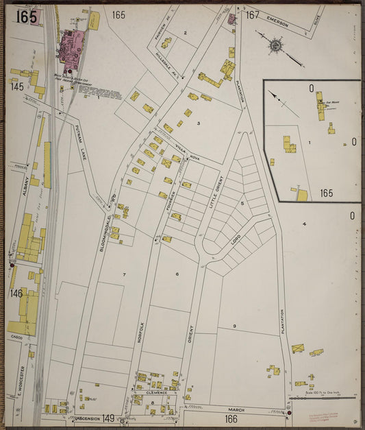 Sanborn Fire Insurance Map from Worcester, Worcester County, Massachusetts (1910), Sheet #0165 - Historic Sanborn Fire Insurance Map Print, vintage old map wall art, antique decor, genealogy gift, Massachusetts Massachusetts map
