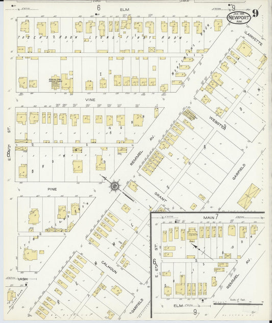 Sanborn Fire Insurance Map from Newport, Jackson County, Arkansas (1914), Sheet #0009 - Historic Sanborn Fire Insurance Map Print, vintage old map wall art, antique decor, genealogy gift, Arkansas Arkansas map
