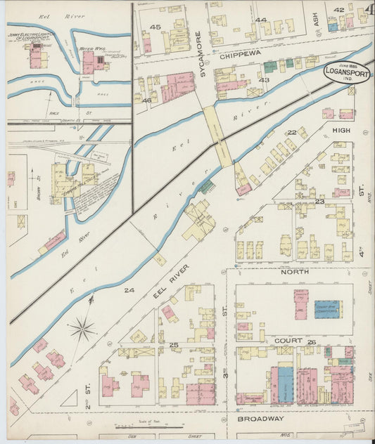 Sanborn Fire Insurance Map from Logansport, Cass County, Indiana (1885), Sheet #0004 - Historic Sanborn Fire Insurance Map Print, vintage old map wall art, antique decor, genealogy gift, Indiana Indiana map
