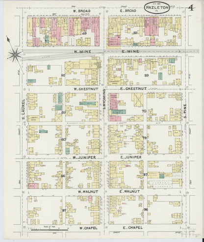 Sanborn Fire Insurance Map from Hazleton, Luzerne County, Pennsylvania (1891), Sheet #0004 - Historic Sanborn Fire Insurance Map Print, vintage old map wall art, antique decor, genealogy gift, Pennsylvania Pennsylvania map