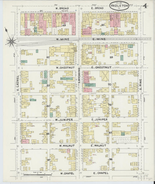 Sanborn Fire Insurance Map from Hazleton, Luzerne County, Pennsylvania (1891), Sheet #0004 - Historic Sanborn Fire Insurance Map Print, vintage old map wall art, antique decor, genealogy gift, Pennsylvania Pennsylvania map
