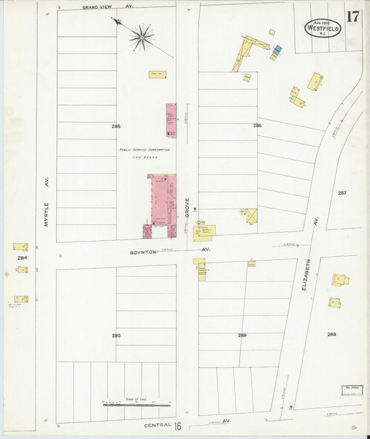 Sanborn Fire Insurance Map from Westfield, Union County, New Jersey (1909), Sheet #0017 - Historic Sanborn Fire Insurance Map Print, vintage old map wall art, antique decor, genealogy gift, New Jersey New Jersey map