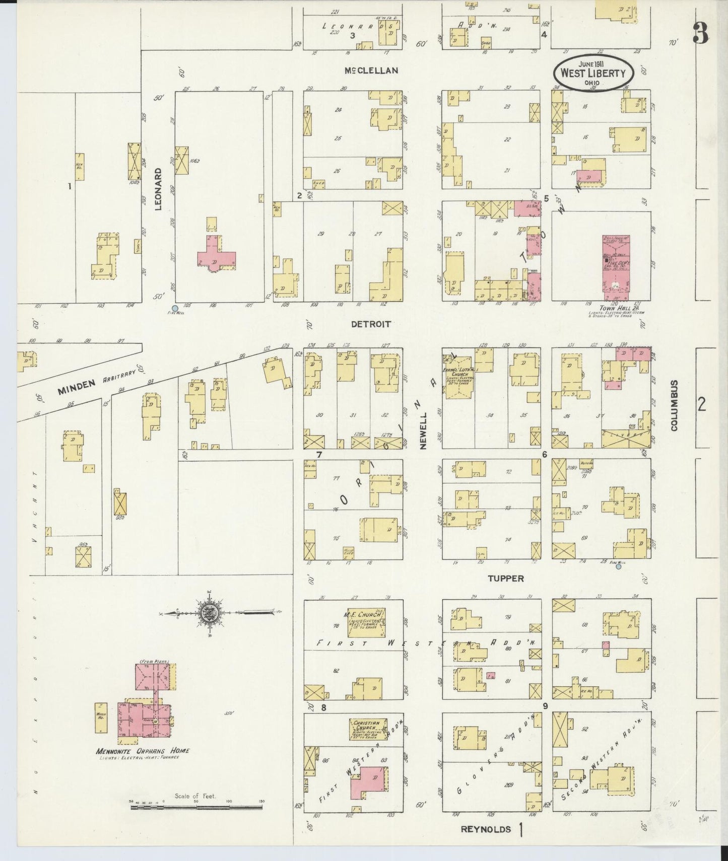 Sanborn Fire Insurance Map from West Liberty, Logan County, Ohio (1911), Sheet #0003 - Complete Map Set gallery image, historic Sanborn map, vintage wall art, Ohio Ohio