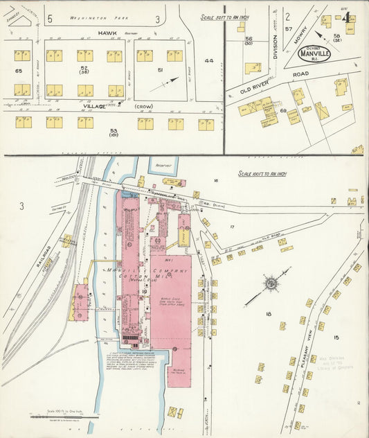 Sanborn Fire Insurance Map from Manville, Providence County, Rhode Island (1921), Sheet #0004 - Historic Sanborn Fire Insurance Map Print, vintage old map wall art, antique decor, genealogy gift, Rhode Island Rhode Island map