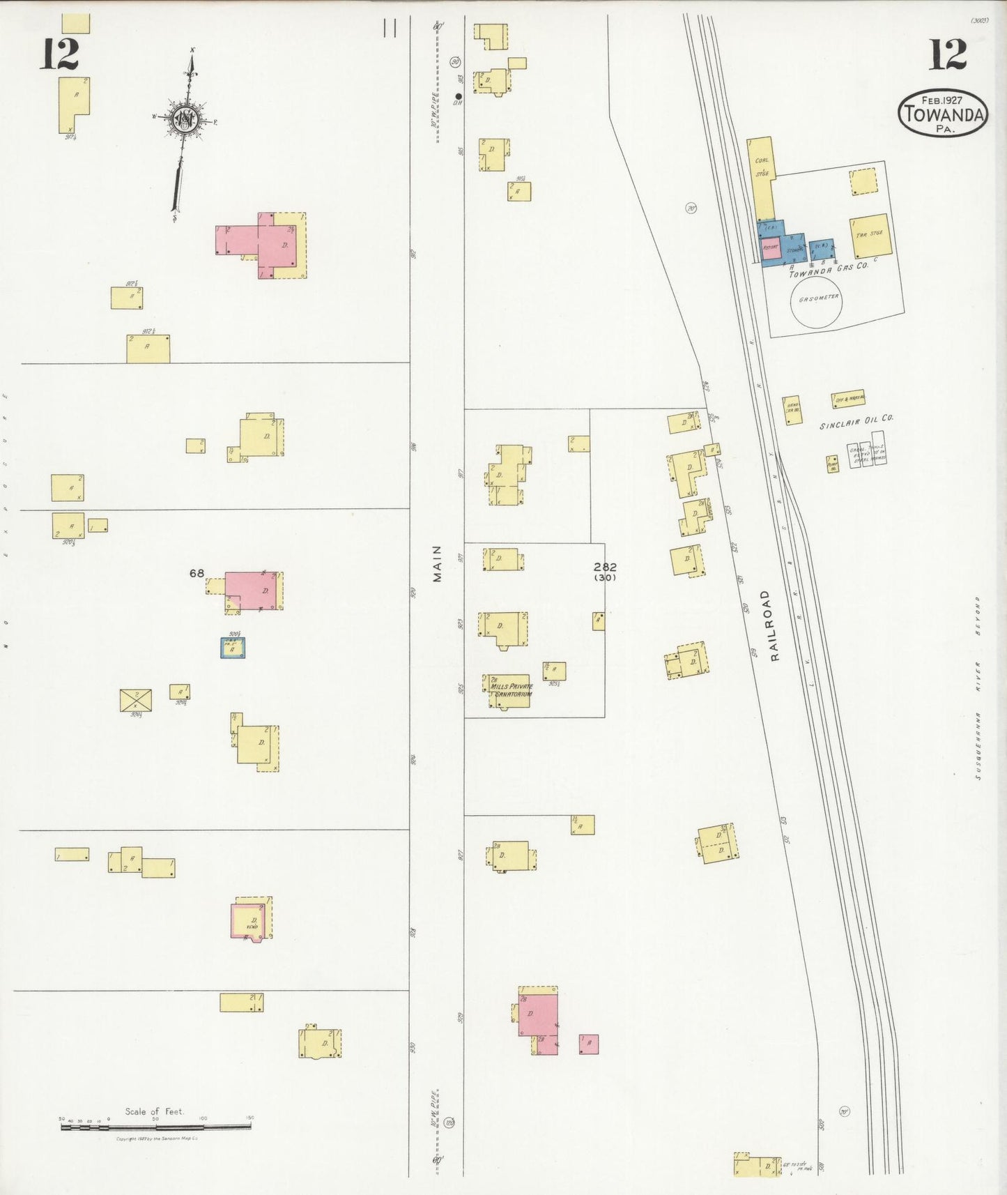 Sanborn Fire Insurance Map from Towanda, Bradford County, Pennsylvania (1927), Sheet #0012 - Complete Map Set gallery image, historic Sanborn map, vintage wall art, Pennsylvania Pennsylvania