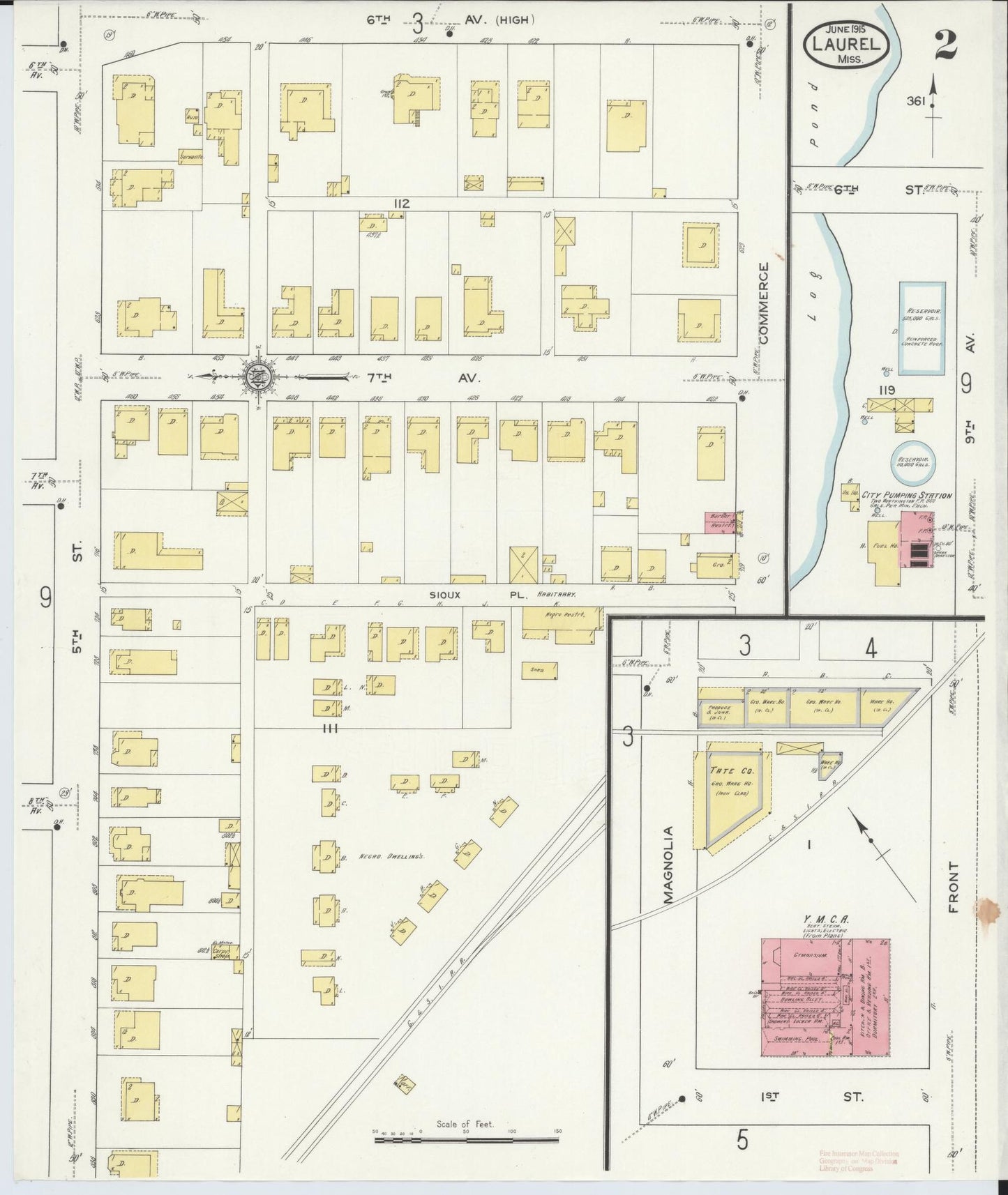 Sanborn Fire Insurance Map from Laurel, Jones County, Mississippi (1915), Sheet #0002 - Complete Map Set gallery image, historic Sanborn map, vintage wall art, Mississippi Mississippi