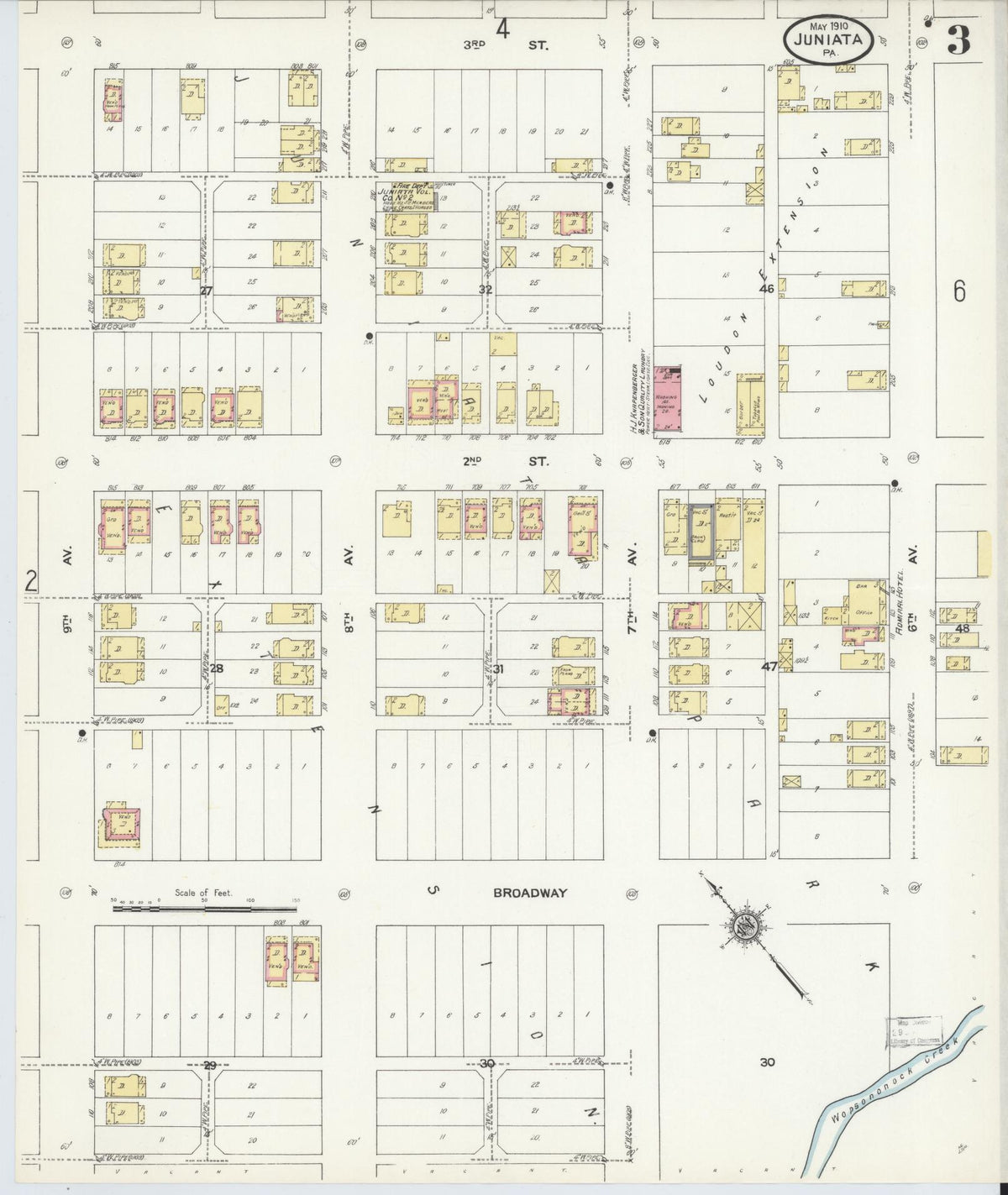 Sanborn Fire Insurance Map from Juniata, Blair County, Pennsylvania (1910), Sheet #0003 - Historic Sanborn Fire Insurance Map Print, vintage old map wall art, antique decor, genealogy gift, Pennsylvania Pennsylvania map