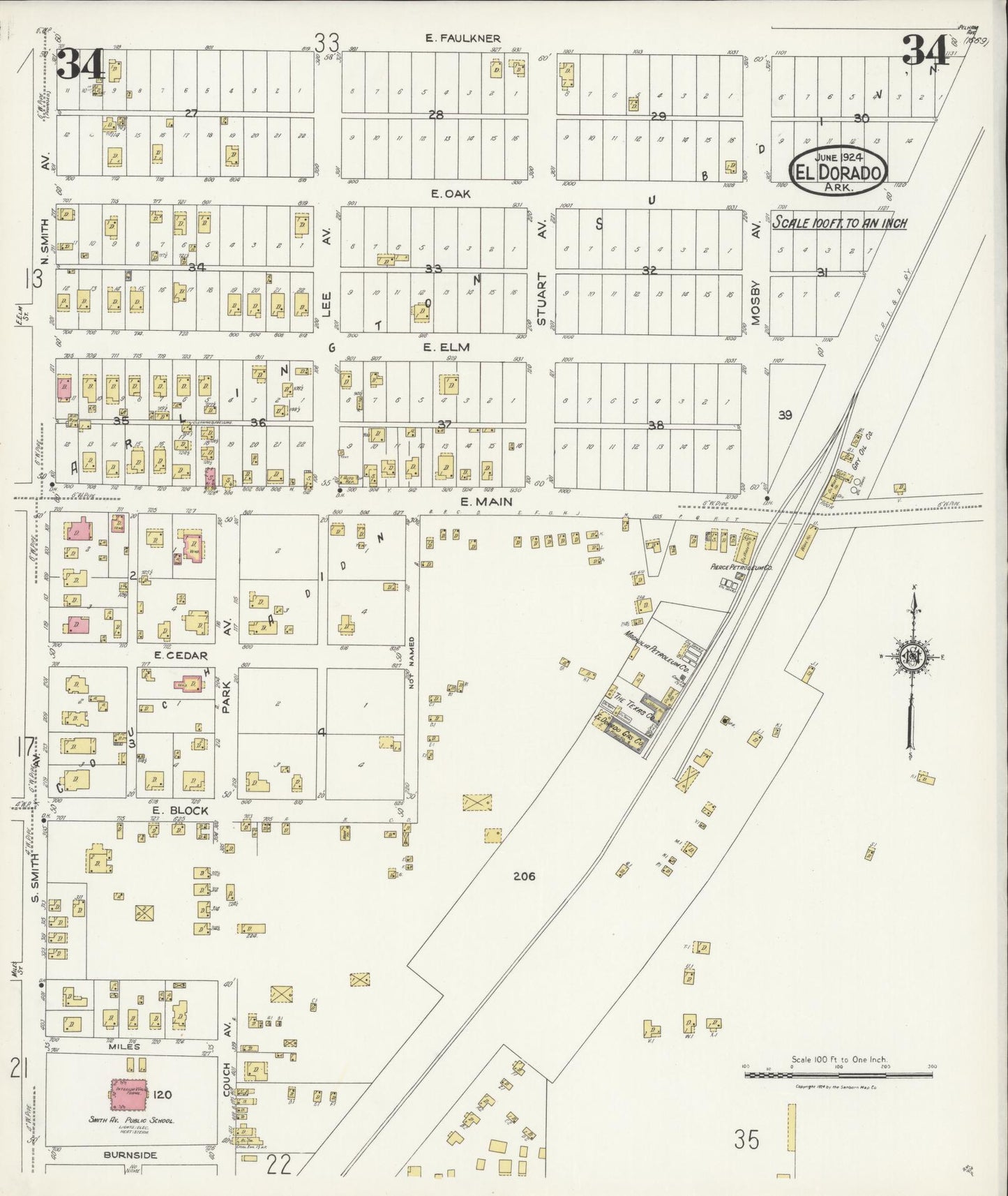 Sanborn Fire Insurance Map from El Dorado, Union County, Arkansas (1924), Sheet #0034 - Historic Sanborn Fire Insurance Map Print, vintage old map wall art, antique decor, genealogy gift, Arkansas Arkansas map
