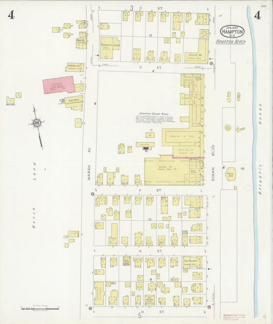 Sanborn Fire Insurance Map from Hampton, Rockingham County, New Hampshire (1930), Sheet #0004 - Historic Sanborn Fire Insurance Map Print, vintage old map wall art, antique decor, genealogy gift, New Hampshire New Hampshire map