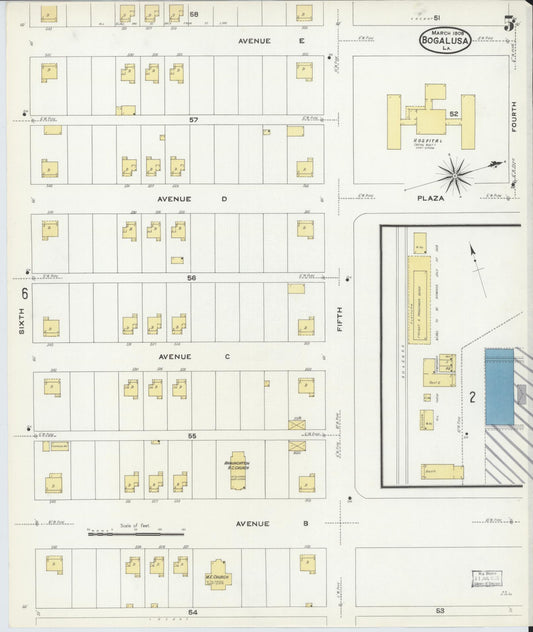 Sanborn Fire Insurance Map from Bogalusa, Washington Parish, Louisiana (1908), Sheet #0005 - Historic Sanborn Fire Insurance Map Print, vintage old map wall art, antique decor, genealogy gift, Louisiana Louisiana map