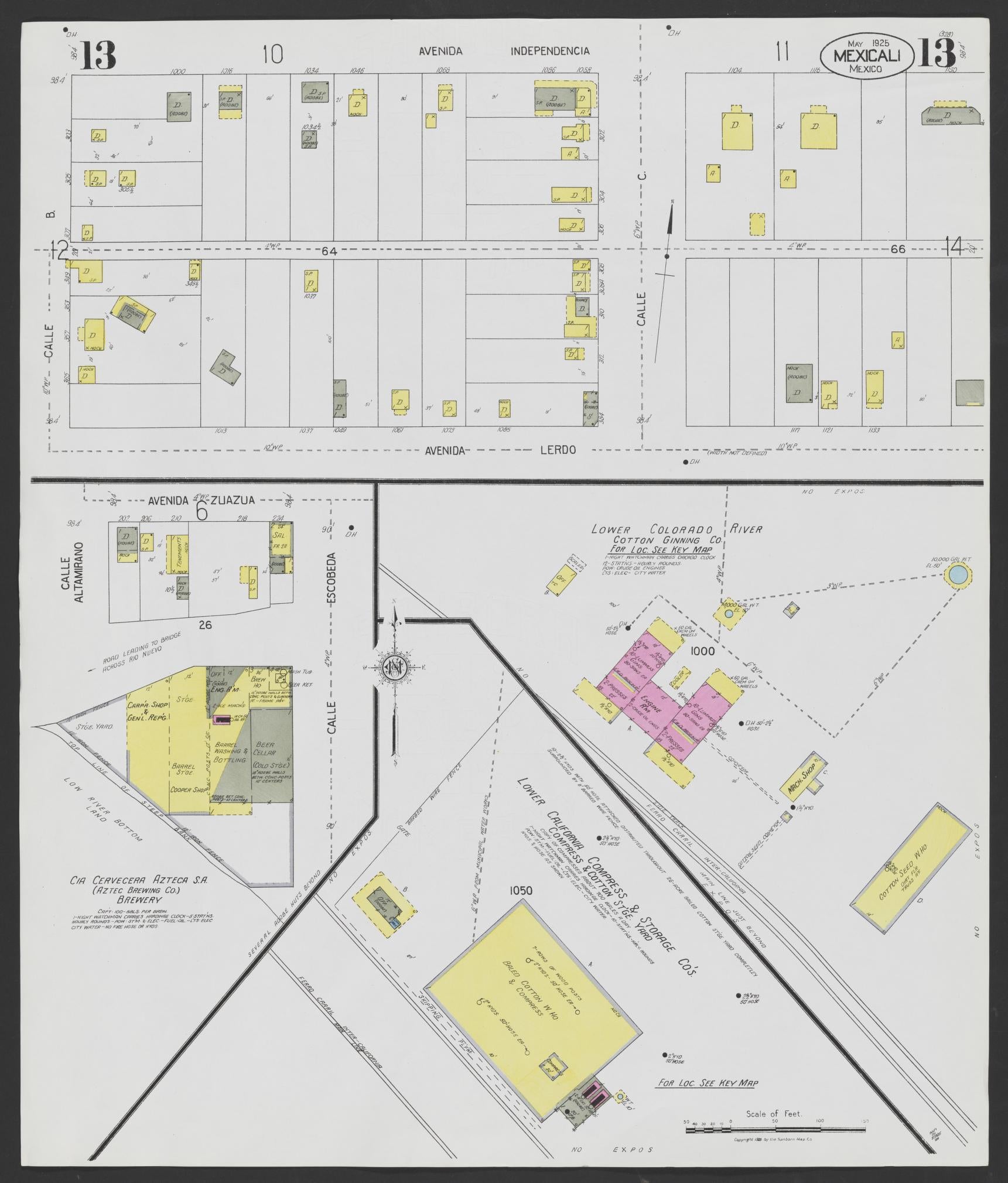 Sanborn Fire Insurance Map from Mexicali, Baja California (Mexico) (1925), Sheet #0013 - Complete Map Set gallery image, historic Sanborn map, vintage wall art, California California