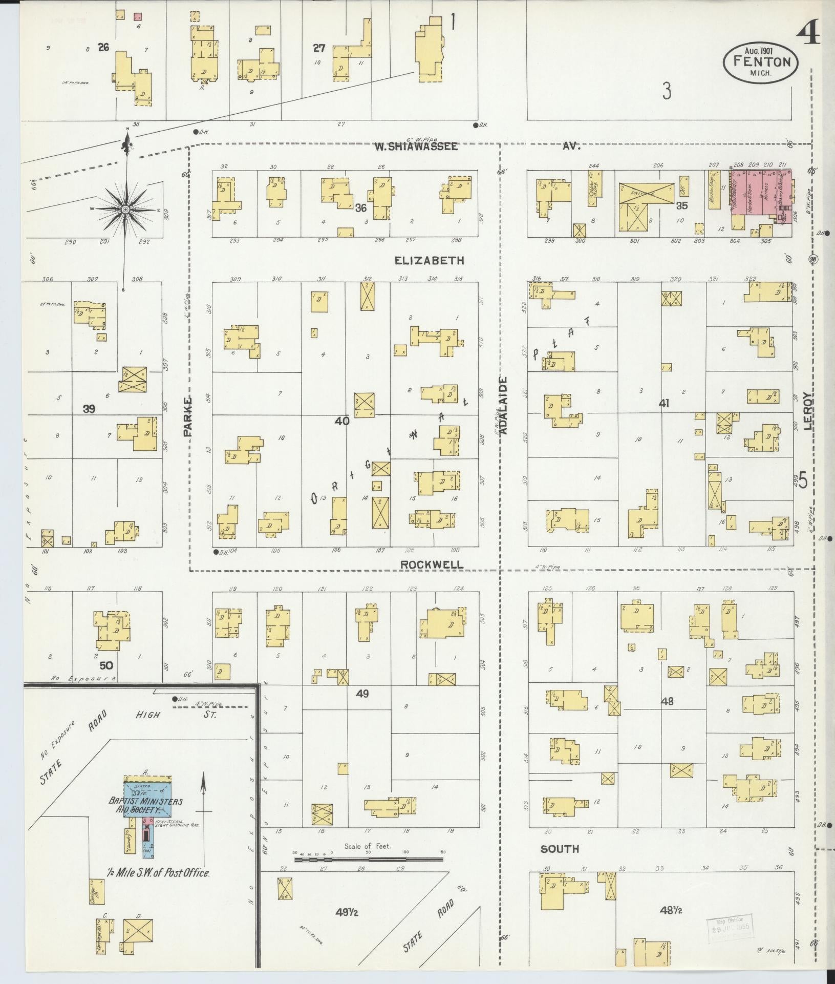 Sanborn Fire Insurance Map from Fenton, Genesee County, Michigan (1901), Sheet #0004 - Complete Map Set gallery image, historic Sanborn map, vintage wall art, Michigan Michigan