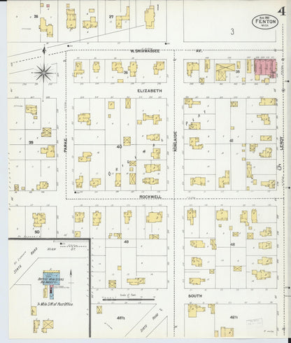 Sanborn Fire Insurance Map from Fenton, Genesee County, Michigan (1901), Sheet #0004 - Complete Map Set gallery image, historic Sanborn map, vintage wall art, Michigan Michigan