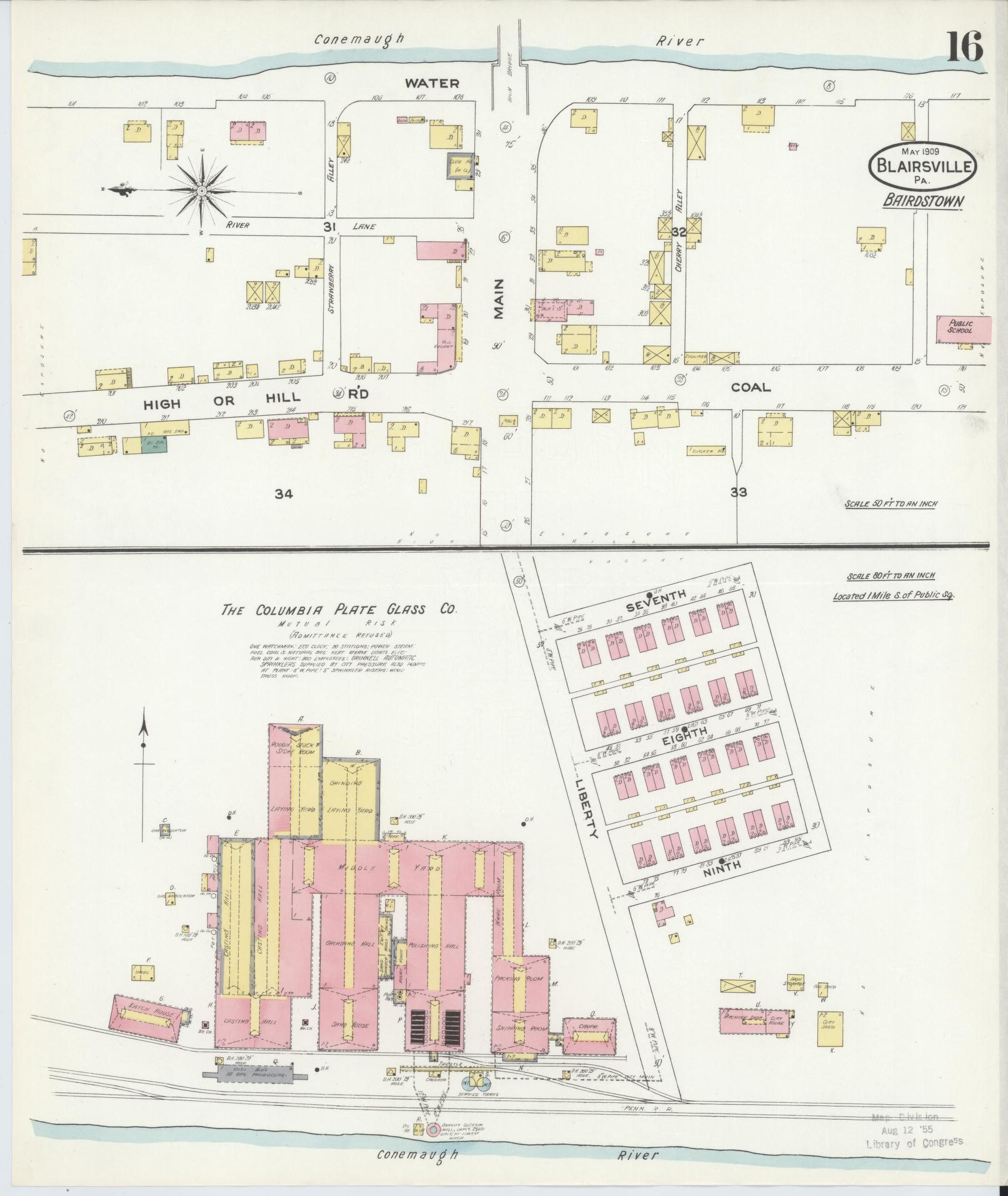 Sanborn Fire Insurance Map from Blairsville, Indiana County, Pennsylvania (1909), Sheet #0016 - Historic Sanborn Fire Insurance Map Print, vintage old map wall art, antique decor, genealogy gift, Pennsylvania Pennsylvania map