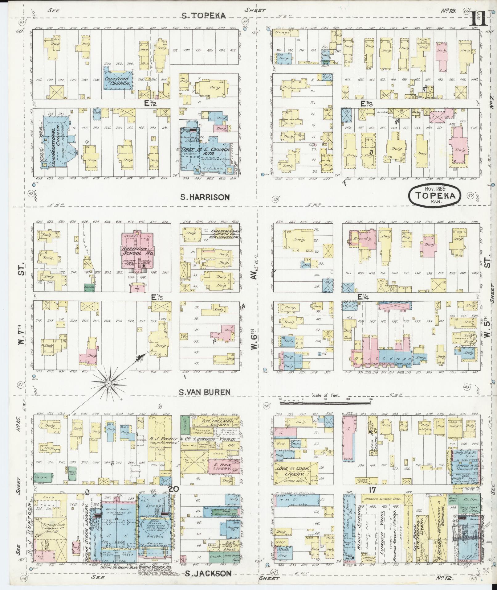 Sanborn Fire Insurance Map from Topeka, Shawnee County, Kansas (1889), Sheet #0012 - Historic Sanborn Fire Insurance Map Print, vintage old map wall art, antique decor, genealogy gift, Kansas Kansas map