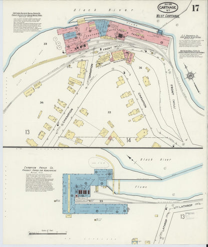 Sanborn Fire Insurance Map from Carthage, Jefferson County, New York (1915), Sheet #0017 - Historic Sanborn Fire Insurance Map Print, vintage old map wall art, antique decor, genealogy gift, New York New York map