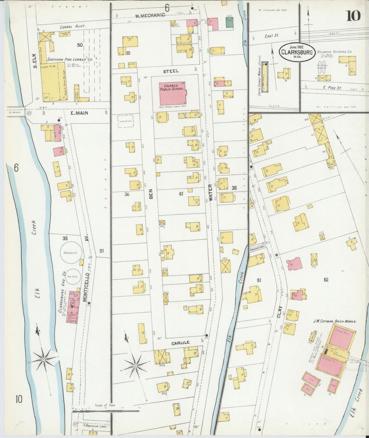 Sanborn Fire Insurance Map from Clarksburg, Harrison County, West Virginia (1902), Sheet #0010 - Complete Map Set gallery image, historic Sanborn map, vintage wall art, West Virginia West Virginia