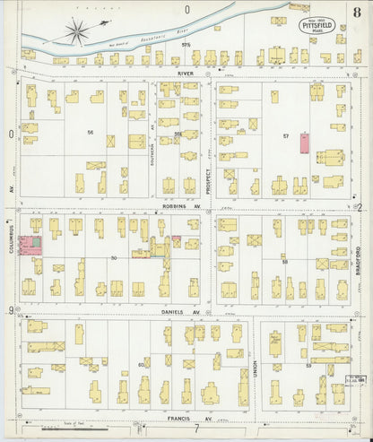 Sanborn Fire Insurance Map from Pittsfield, Berkshire County, Massachusetts (1900), Sheet #0008 - Historic Sanborn Fire Insurance Map Print, vintage old map wall art, antique decor, genealogy gift, Massachusetts Massachusetts map