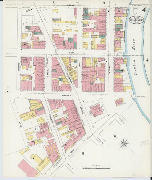 Sanborn Fire Insurance Map from Mount Clemens, Macomb County, Michigan (1903), Sheet #0004 - Historic Sanborn Fire Insurance Map Print, vintage old map wall art, antique decor, genealogy gift, Michigan Michigan map