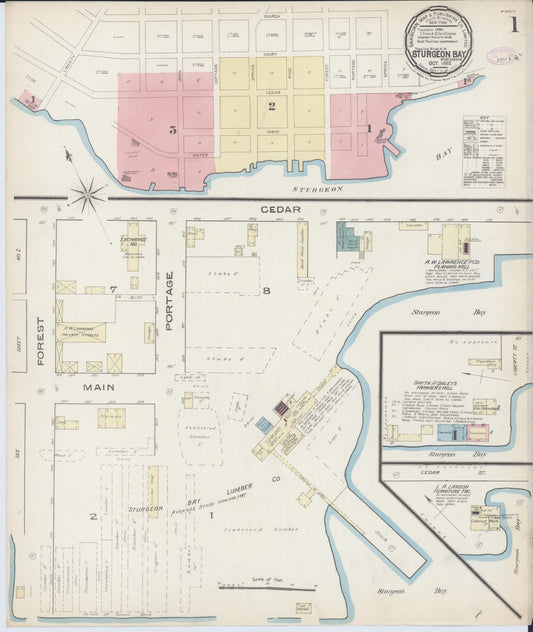 Sanborn Fire Insurance Map from Sturgeon Bay, Door County, Wisconsin (1885), Sheet #0001 - Complete Map Set gallery image, historic Sanborn map, vintage wall art, Wisconsin Wisconsin