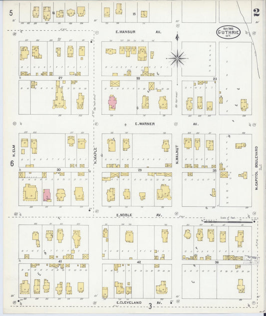Sanborn Fire Insurance Map from Guthrie, Logain County, Oklahoma (1903), Sheet #0002 - Historic Sanborn Fire Insurance Map Print, vintage old map wall art, antique decor, genealogy gift, Oklahoma Oklahoma map