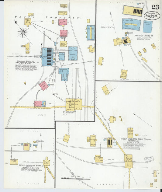 Sanborn Fire Insurance Map from Red Jacket, Houghton County, Michigan (1900), Sheet #0023 - Historic Sanborn Fire Insurance Map Print, vintage old map wall art, antique decor, genealogy gift, Michigan Michigan map