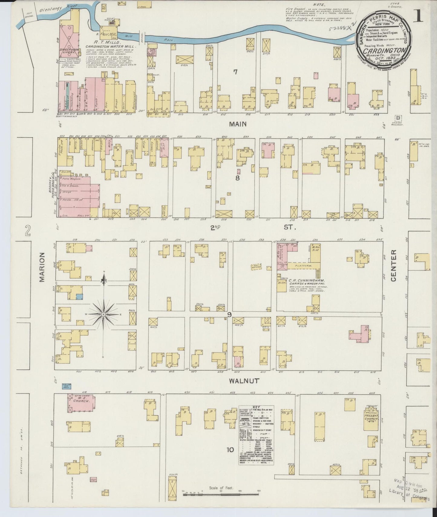 Sanborn Fire Insurance Map from Cardington, Morrow County, Ohio (1892), Sheet #0001 - Historic Sanborn Fire Insurance Map Print, vintage old map wall art, antique decor, genealogy gift, Ohio Ohio map