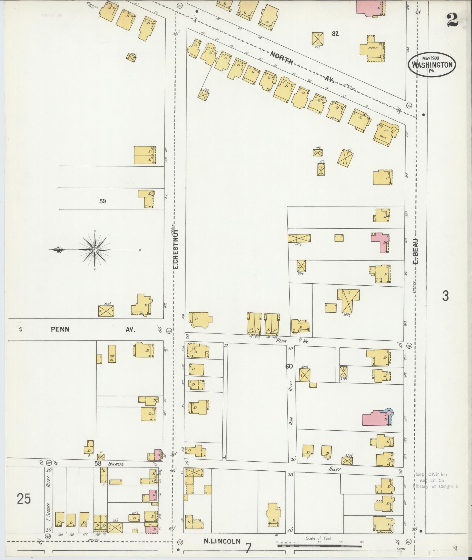 Sanborn Fire Insurance Map from Washington, Washington County, Pennsylvania (1900), Sheet #0002 - Historic Sanborn Fire Insurance Map Print, vintage old map wall art, antique decor, genealogy gift, Sanborn Fire Insurance Map from Washington Washington map