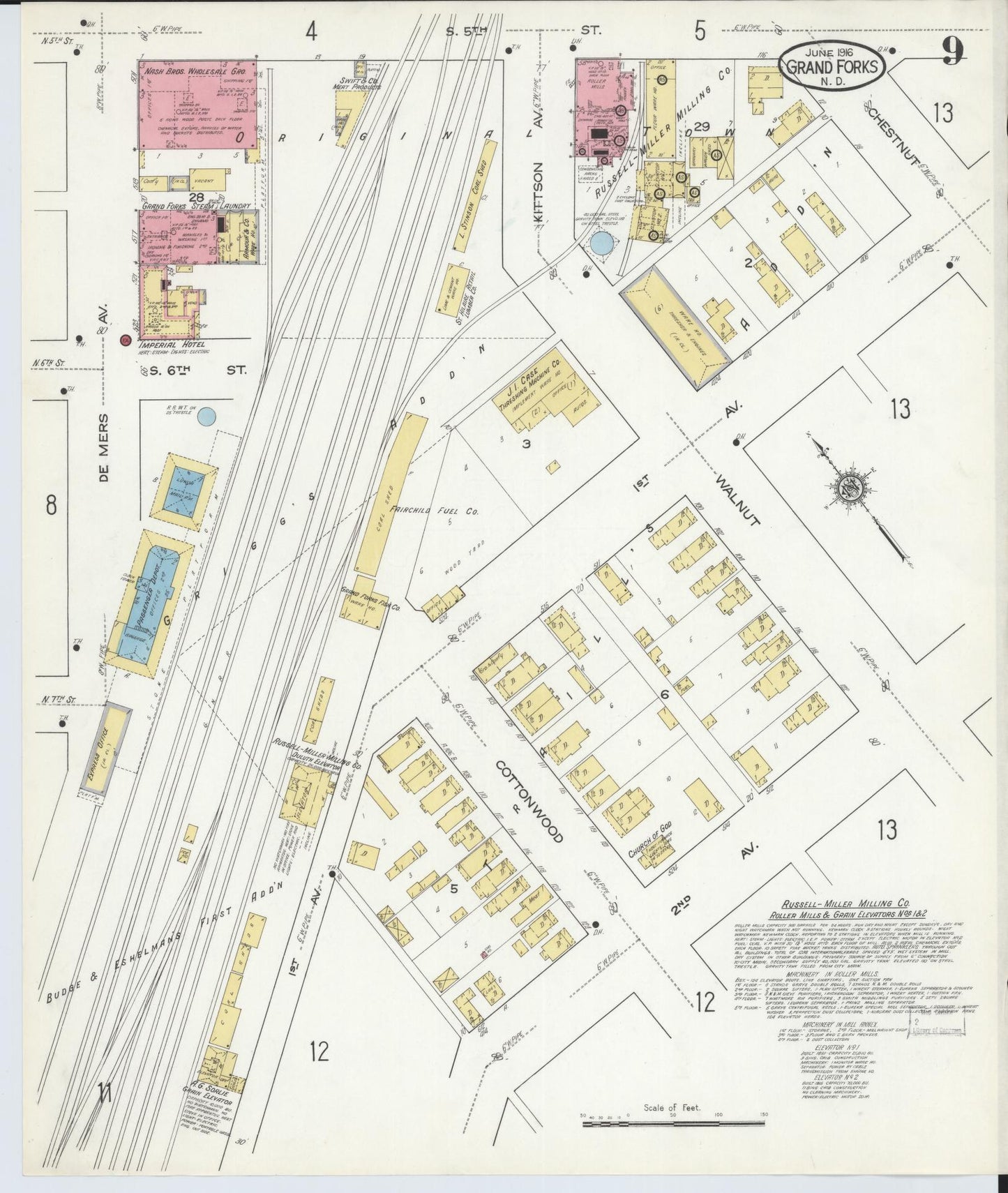 Sanborn Fire Insurance Map from Grand Forks, Grand Forks County, North Dakota (1916), Sheet #0009 - Complete Map Set gallery image, historic Sanborn map, vintage wall art, North Dakota North Dakota