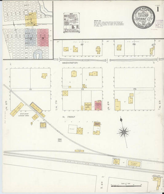 Sanborn Fire Insurance Map from Corinne, Box Elder County, Utah (1907), Sheet #0001 - Historic Sanborn Fire Insurance Map Print, vintage old map wall art, antique decor, genealogy gift, Utah Utah map