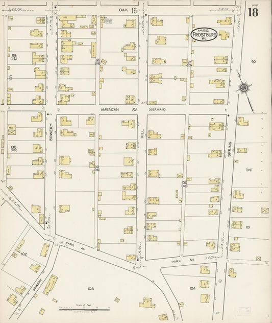 Sanborn Fire Insurance Map from Frostburg, Allegany County, Maryland (1922), Sheet #0018 - Historic Sanborn Fire Insurance Map Print, vintage old map wall art, antique decor, genealogy gift, Maryland Maryland map