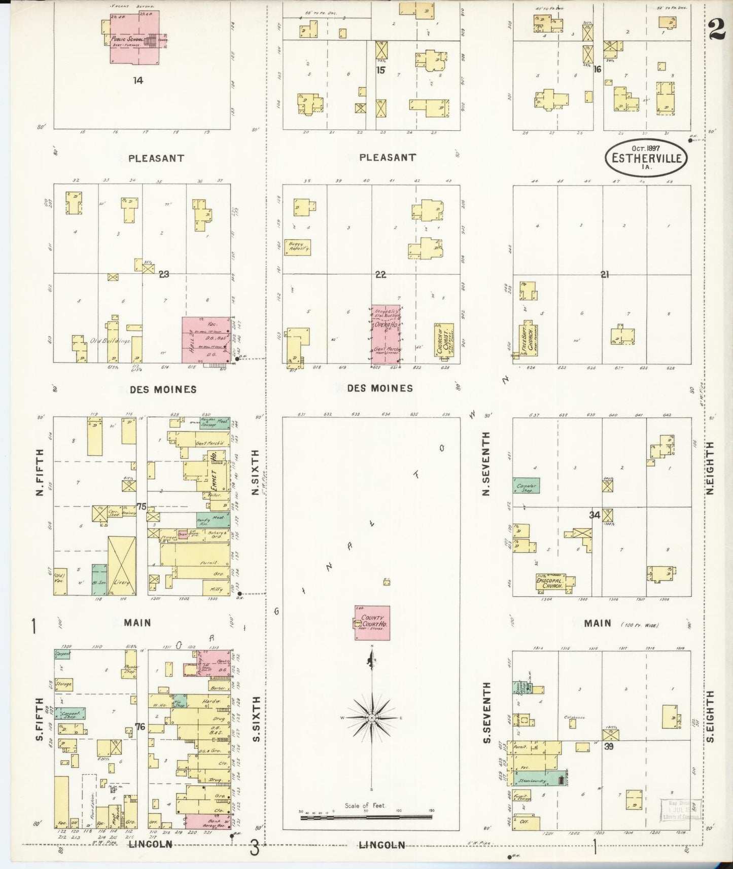 Sanborn Fire Insurance Map from Estherville, Emmet County, Iowa (1897), Sheet #0002 - Historic Sanborn Fire Insurance Map Print, vintage old map wall art