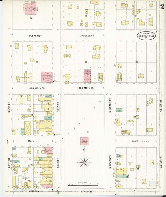 Sanborn Fire Insurance Map from Estherville, Emmet County, Iowa (1897), Sheet #0002 - Historic Sanborn Fire Insurance Map Print, vintage old map wall art