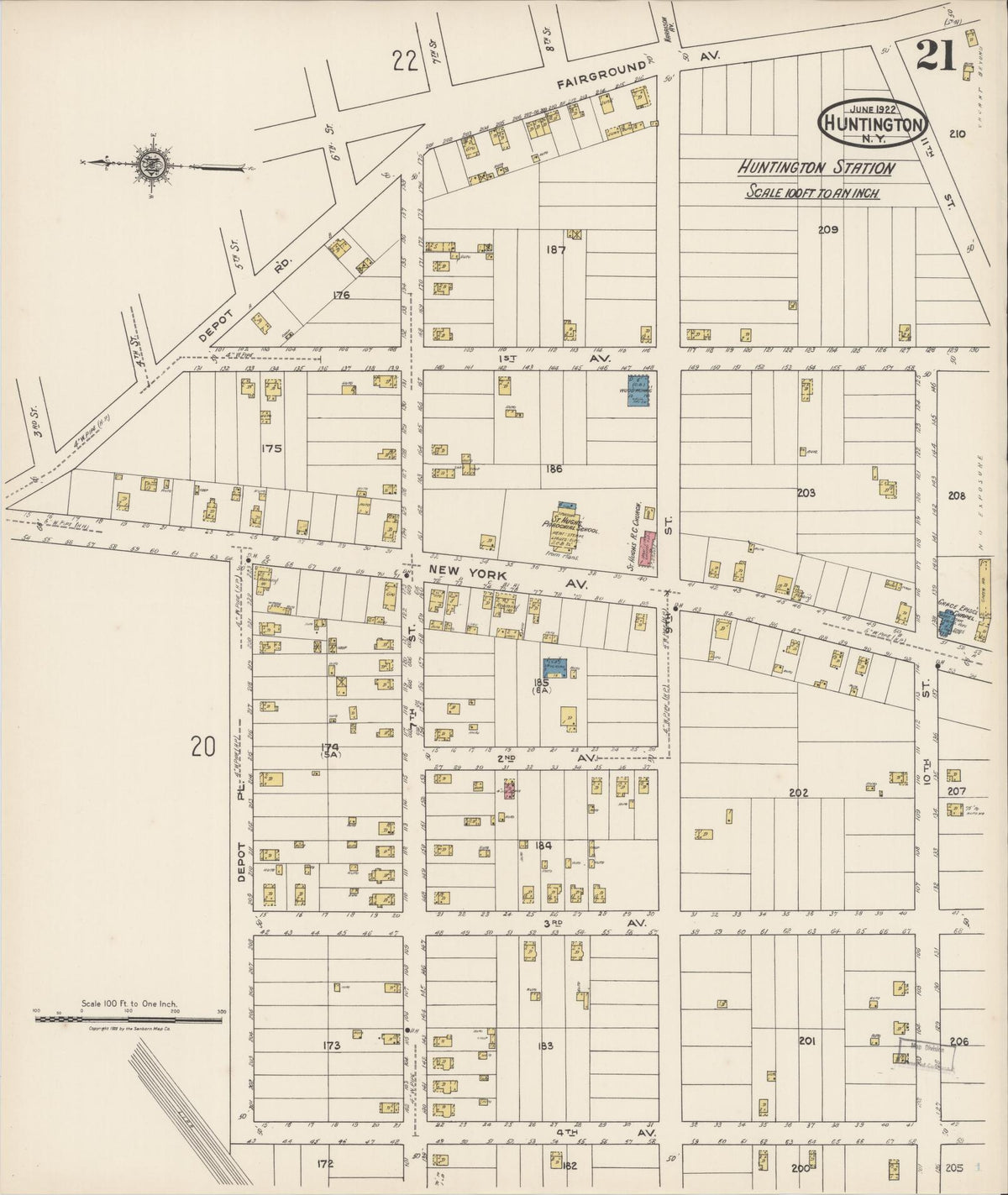 Sanborn Fire Insurance Map from Huntington, Suffolk County, New York (1922), Sheet #0021 - Complete Map Set gallery image, historic Sanborn map, vintage wall art, New York New York