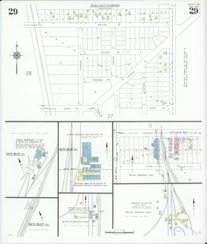 Sanborn Fire Insurance Map from Beloit, Rock County, Wisconsin (1939), Sheet #0029 - Historic Sanborn Fire Insurance Map Print, vintage old map wall art, antique decor, genealogy gift, Wisconsin Wisconsin map