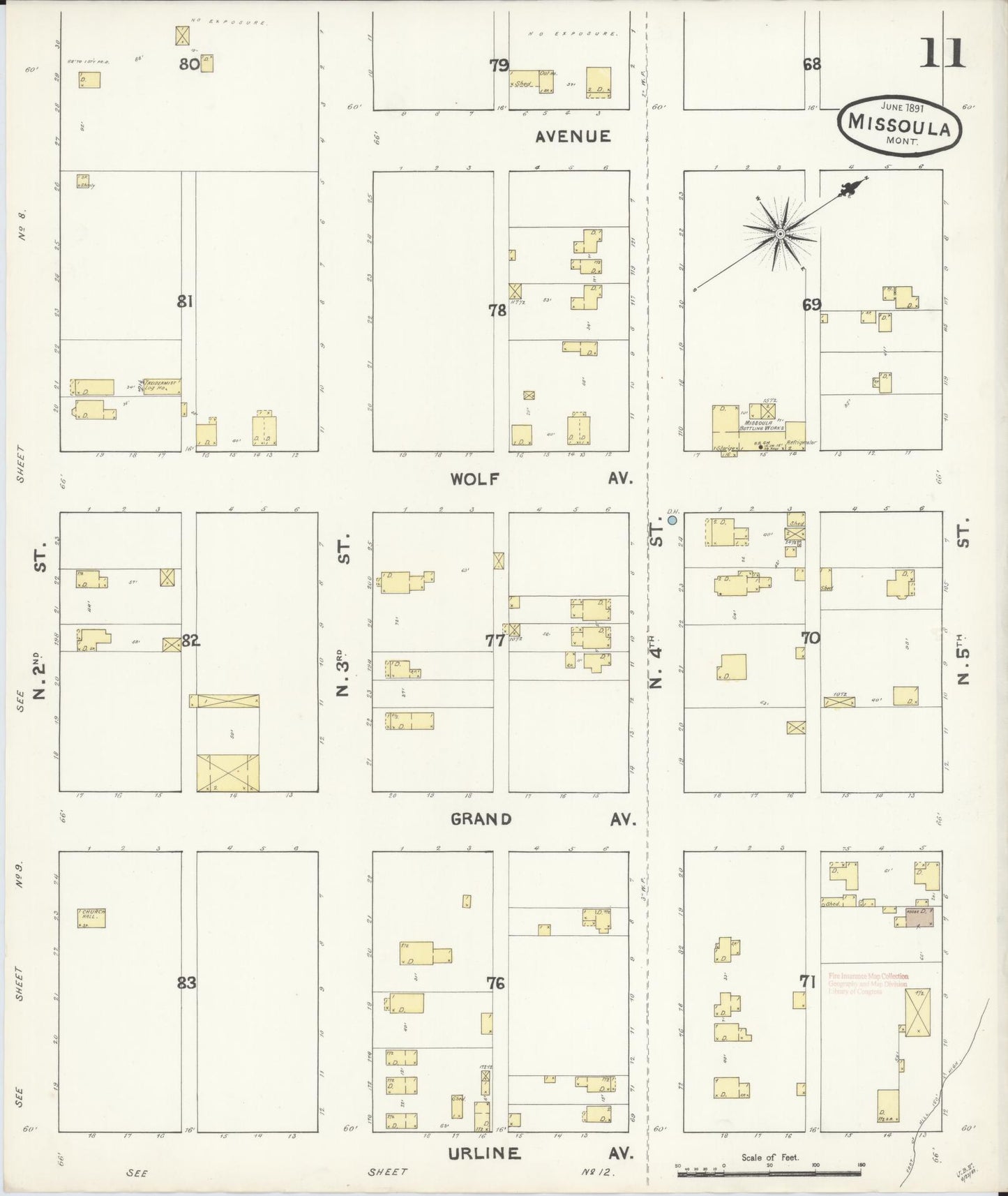Sanborn Fire Insurance Map from Missoula, Missoula County, Montana (1891), Sheet #0011 - Historic Sanborn Fire Insurance Map Print, vintage old map wall art, antique decor, genealogy gift, Montana Montana map