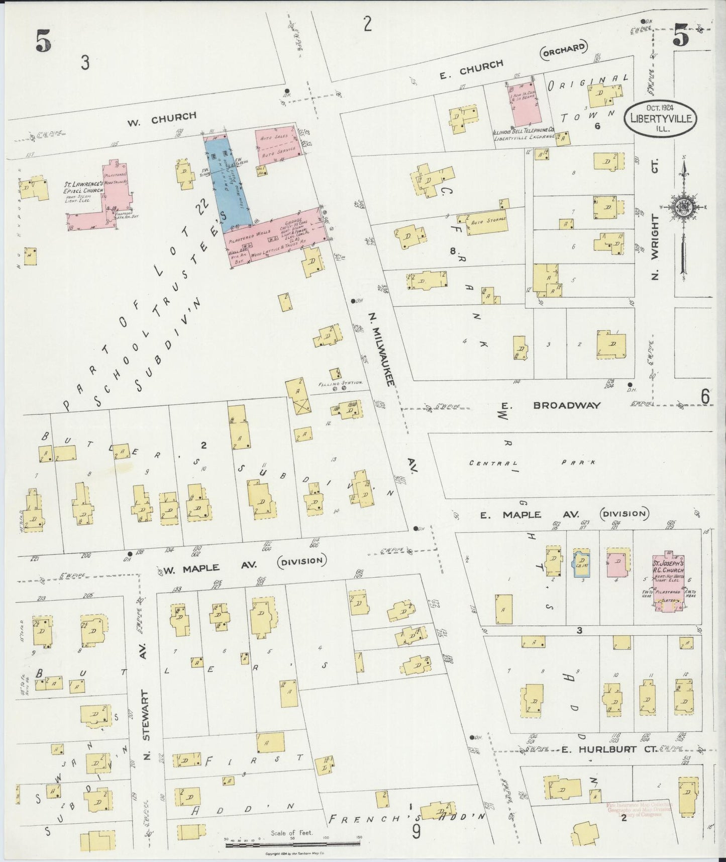 Sanborn Fire Insurance Map from Libertyville, Lake County, Illinois (1924), Sheet #0005 - Complete Map Set gallery image, historic Sanborn map, vintage wall art, Illinois Illinois