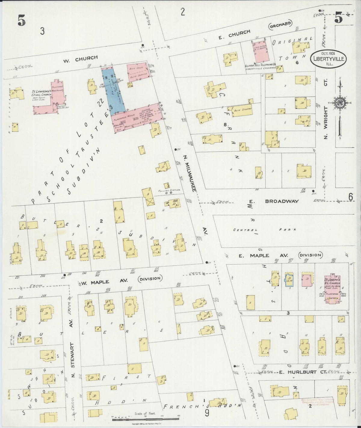 Sanborn Fire Insurance Map from Libertyville, Lake County, Illinois (1924), Sheet #0005 - Complete Map Set gallery image, historic Sanborn map, vintage wall art, Illinois Illinois